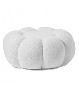 Pouf design fleur tissu bouclette blanc Arielina