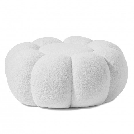 Pouf design fleur tissu bouclette blanc Arielina - 