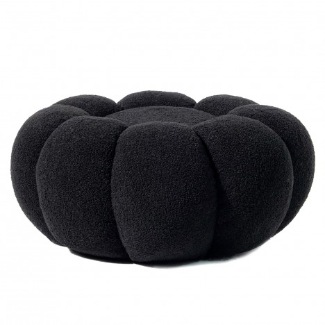 Pouf design fleur tissu bouclette noir Arielina - 