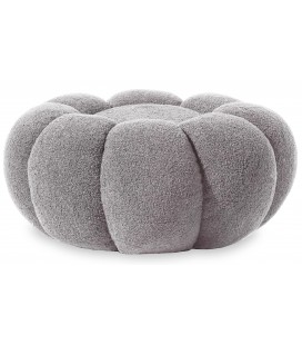 Pouf design fleur tissu bouclette gris Arielina