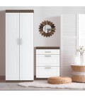 Commode 1 tiroir et 2 portes l70xh100cm chêne foncé et blanc Athens - 