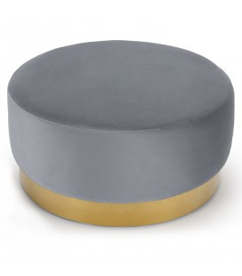 Pouf rond velours argenté pied doré Atlanta