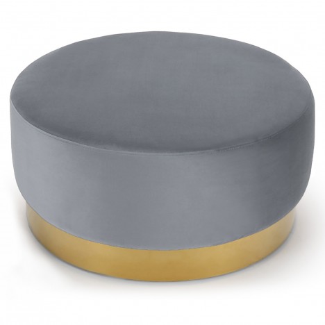 Pouf rond velours argenté pied doré Atlanta - 