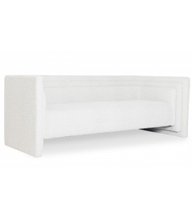 Canapé moderne 3 places style cubique tissu bouclette crème Aurora