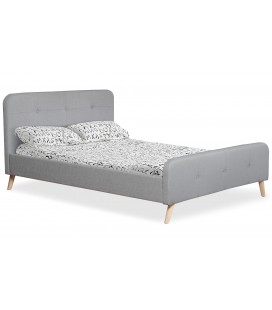 Lit scandinave avec tête de lit et sommier 140x190cm tissu gris Barranquilla