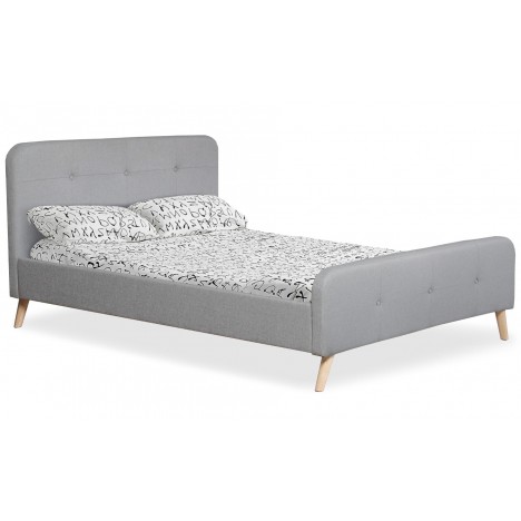 Lit scandinave avec tête de lit et sommier 140x190cm tissu gris Barranquilla - 