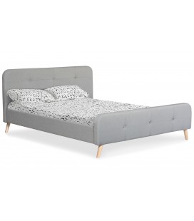 Lit scandinave avec tête de lit et sommier 160x200cm tissu gris Barranquilla