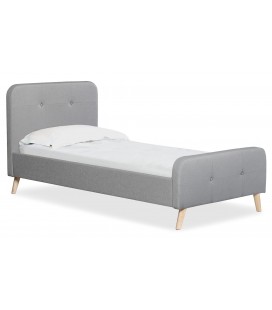 Lit scandinave avec tête de lit et sommier 90x190cm tissu gris Barranquilla