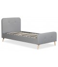 Lit scandinave avec tête de lit et sommier 90x190cm tissu gris Barranquilla - 