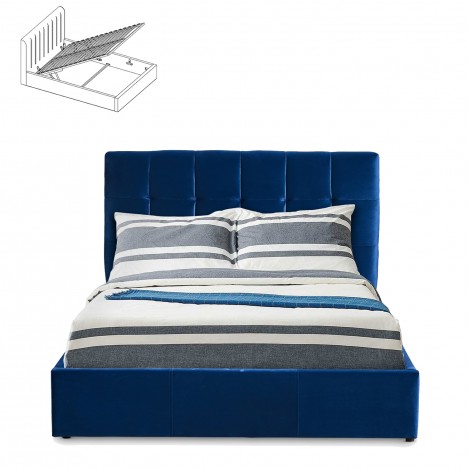 Lit double avec sommier relevable 140x190cm velours bleu Berlin - 