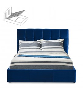 Lit double avec sommier relevable 160x200cm velours bleu Berlin