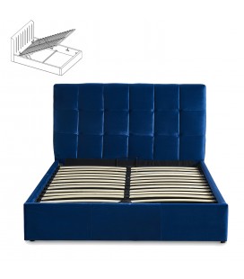 Lit double avec sommier relevable 180x200cm velours bleu Berlin