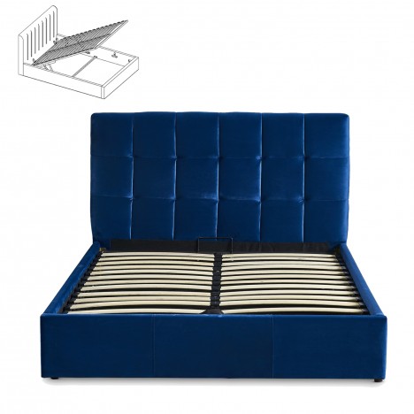 Lit double avec sommier relevable 180x200cm velours bleu Berlin - 