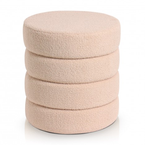 Pouf cylindrique tissu bouclette beige Braga - 