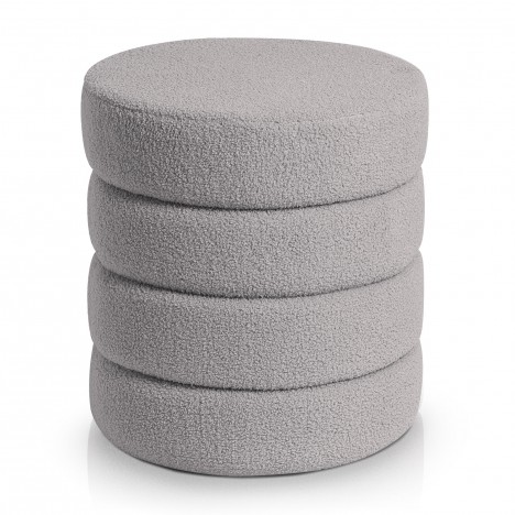 Pouf cylindrique tissu bouclette gris Braga - 