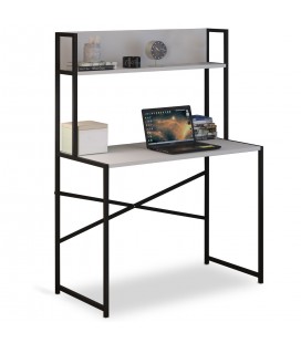 Bureau avec étagère style industriel l100xp50cm blanc Buzelin