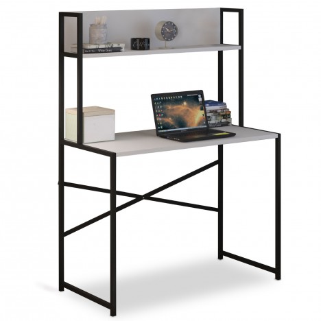 Bureau avec étagère style industriel l100xp50cm blanc Buzelin - 