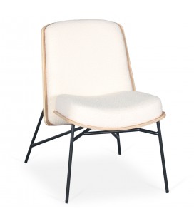 Fauteuil moderne bois clair et tissu bouclette crème Camila