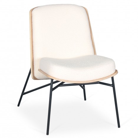 Fauteuil moderne bois clair et tissu bouclette crème Camila - 