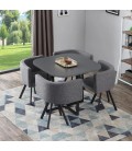 Ensemble table et 4 chaises encastrables tissu gris Osly