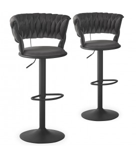 Lot de 2 chaises de bar dossier arrondi maillage velours gris Carmen