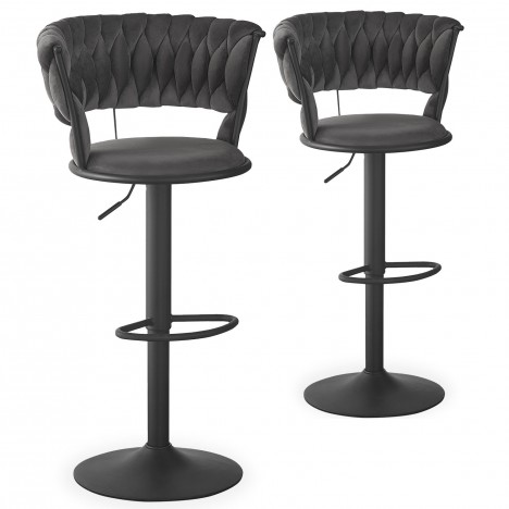 Lot de 2 chaises de bar dossier arrondi maillage velours gris Carmen - 