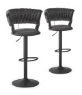 Lot de 2 chaises de bar dossier arrondi maillage velours gris Carmen - 