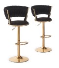 Lot de 2 chaises de bar dossier maillage velours noir et métal doré Carmen - 