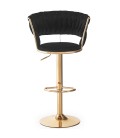 Lot de 2 chaises de bar dossier maillage velours noir et métal doré Carmen - 