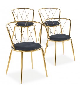 Lot de 4 chaises design métal doré et velours noir Chiara