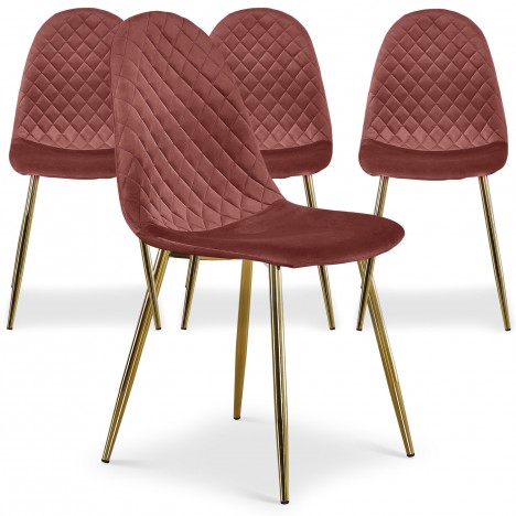 Lot de 4 chaises matelassées velours rose Cochabamba - 