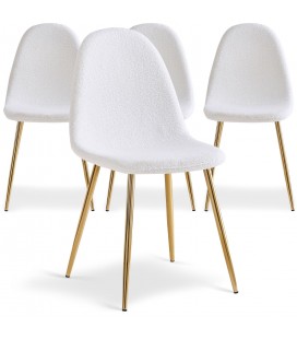 Lot de 4 chaises matelassées tissu bouclette blanc Cochabamba