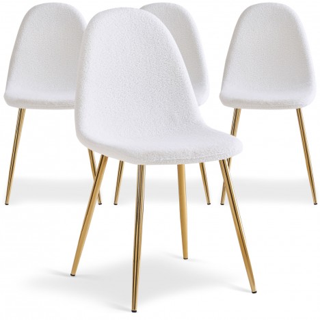 Lot de 4 chaises matelassées tissu bouclette blanc Cochabamba - 