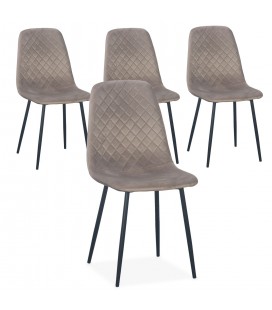 Lot de 4 chaises matelassées velours taupe pieds noir Cochabamba