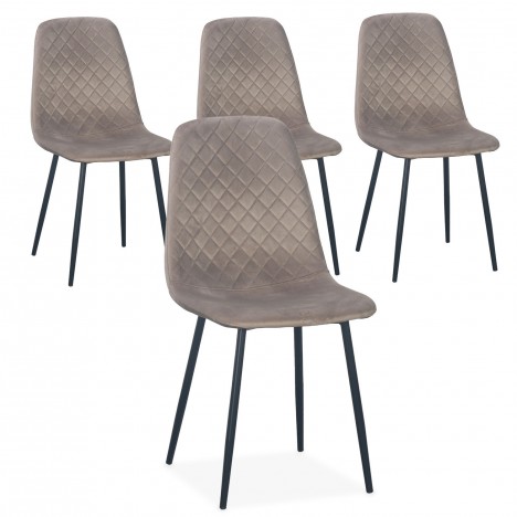 Lot de 4 chaises matelassées velours taupe pieds noir Cochabamba - 