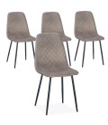 Lot de 4 chaises matelassées velours taupe pieds noir Cochabamba - 