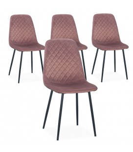 Lot de 4 chaises matelassées velours rose pieds noir Cochabamba