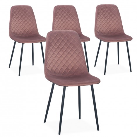 Lot de 4 chaises matelassées velours rose pieds noir Cochabamba - 