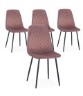 Lot de 4 chaises matelassées velours rose pieds noir Cochabamba - 