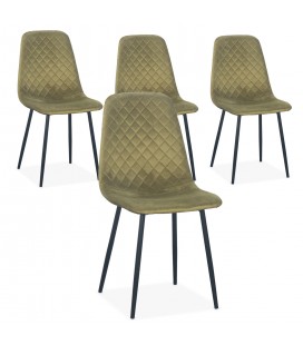 Lot de 4 chaises matelassées velours kaki pieds noir Cochabamba