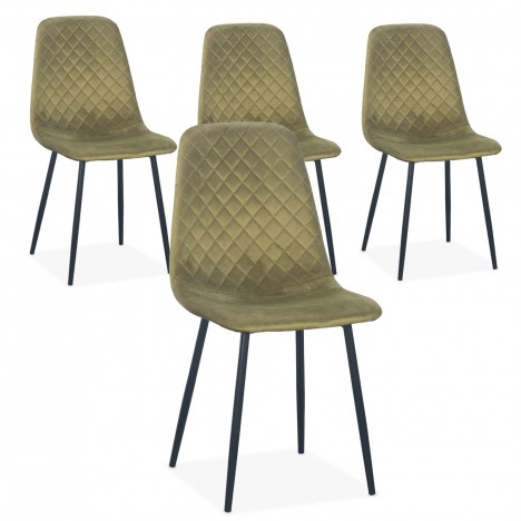 Lot de 4 chaises matelassées velours kaki pieds noir Cochabamba - 