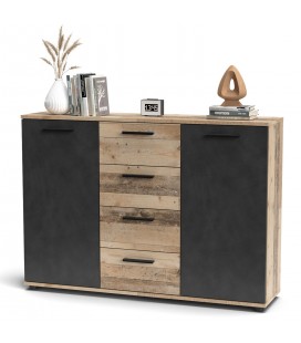 Buffet déco industrielle l120cm chêne clair et gris foncé Copenhagen