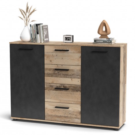 Buffet déco industrielle l120cm chêne clair et gris foncé Copenhagen - 