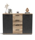 Buffet déco industrielle l120cm chêne clair et gris foncé Copenhagen - 