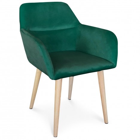 Chaise fauteuil scandinave velours vert Denver - 