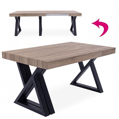 Table design extensible 150-220cm pieds métal noir et bois sonoma David - 