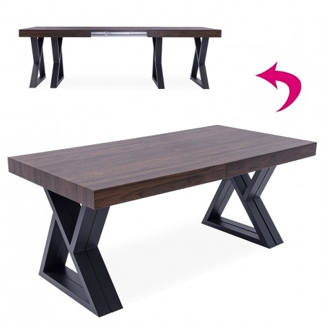 Table design extensible 180-285cm xl pieds métal noir et bois foncé David - 