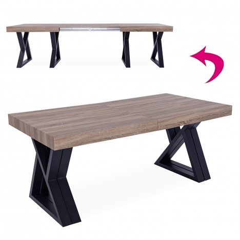 Table design extensible 180-285cm xl pieds métal noir et bois sonoma David - 