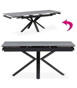 Table extensible à rallonges intégrées 160-240cm noire effet pierre grise Diego