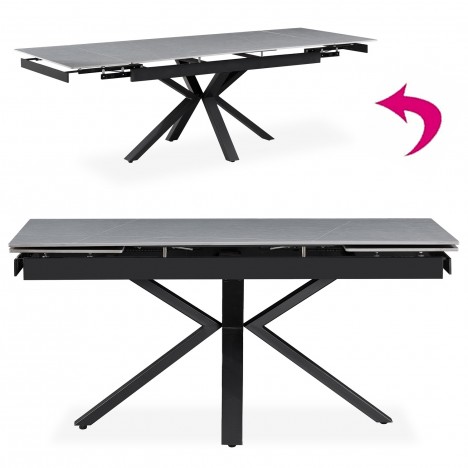 Table extensible à rallonges intégrées 160-240cm noire effet pierre grise Diego - 